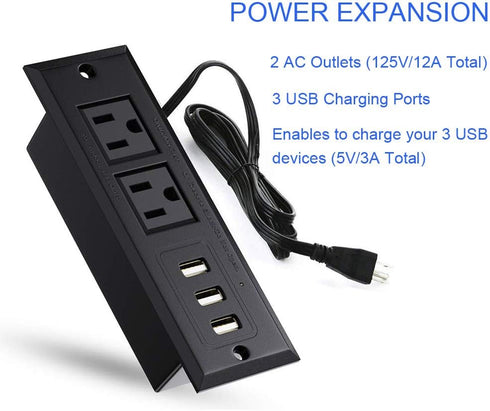 Conference Recessed Power Strip Socket with USB Ports,Table Power Strip,Desktop Charging Station with 2-Outlets and 3 USB Ports(Max 3.5A)...