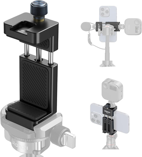 ULANZI MA33 Metal Phone Tripod Mount w Arca Port&2 Cold Shoes, Adjustable Smartphone Tripod Adapter Clamp Cell Phone Stand Holder Suitable for iPh...
