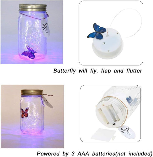 Butterfly in a Jar, Glass Animated Butterfly In A Jar With LED Light Gift Decoration (Blue)...