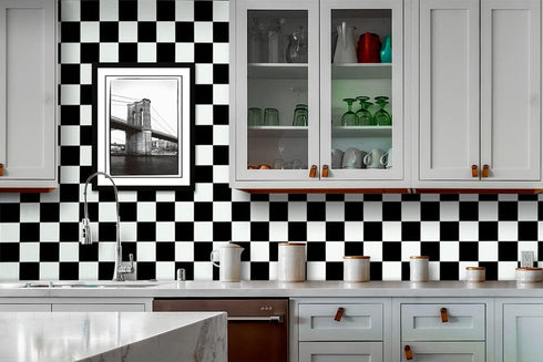 1339 Black White Mosaic Trellis Peel and Stick Wallpaper 17.7" x 9.8ft Square Lattice Self-Adhesive Checkered Contact Paper Shelf Liner Kitchen Ba...