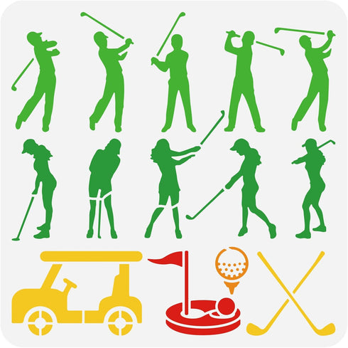 BENECREAT Golf Swing Border Painting Stencils, 12x12inch Sport Theme Cart Plastic Decoration Template for DIY, Engraving, Scrapbooking...