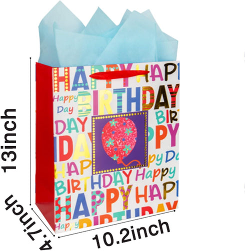 2-Pack 12.6" Large Happy Birthday Gift Bags for Birthday Party with Tissue Paper...