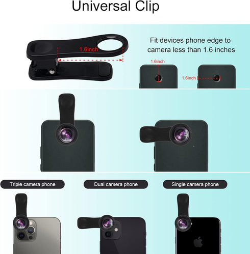 Phone Camera Lens, Godefa 3 in 1 Phone Lens kit-205° Fisheye Lens + Macro Lens + 120° Wide Angle Lens,Clip on Cell Phone Camera Lens Kits Compatib...