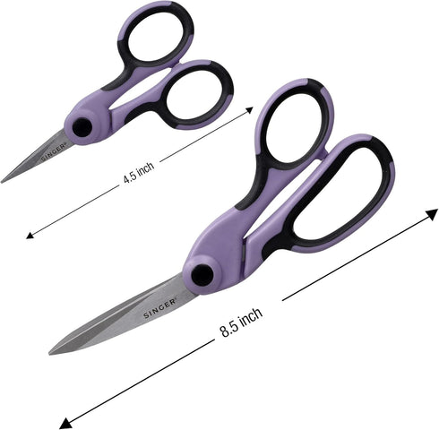 SINGER ProSeries Sewing Fabric Scissors and Craft Detail Scissors Set, Lilac Purple, Set of 2 Sewing Scissors...