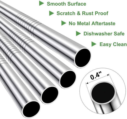Vinaco Stainless Steel Smoothie Straws, 0.4'' Extra Wide Reusable Metal Drinking Straws for Milkshake, Smoothie, Beverage, Set of 4 with 1 Cleanin...