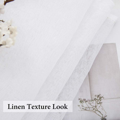 MIULEE White Sheer Curtains 24 inch Length Linen Textured Kitchen Window Curtains Over Sink, Rod Pocket Short Small Curtains for Bathroom Cafe Lig...