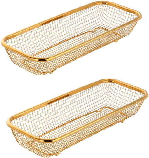 Kitchen Drawer Organizer, BuyGo Stainless Steel Storage Container Gold Metal Cabinet Storage Basket for Holding Silverware Kitchen Utensil, Pack o...