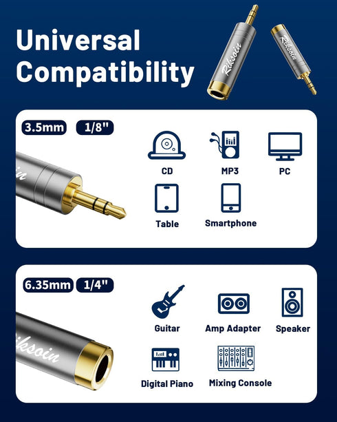 1/4'' to 3.5mm Stereo Pure Copper Headphone Adapter,3.5mm(1/8'') Plug Male to 6.35mm (1/4'') Jack Female Stereo Adapte for Headphone, Amp, Adapte,...