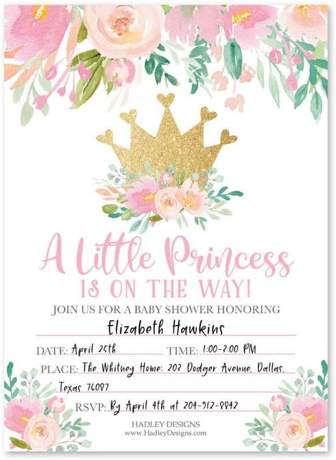 Hadley Designs 25 Princess Baby Shower Invitation For Girl Baby Shower Invitations - Girl Princess Theme Baby Shower Invitations, Baby Sprinkle In...