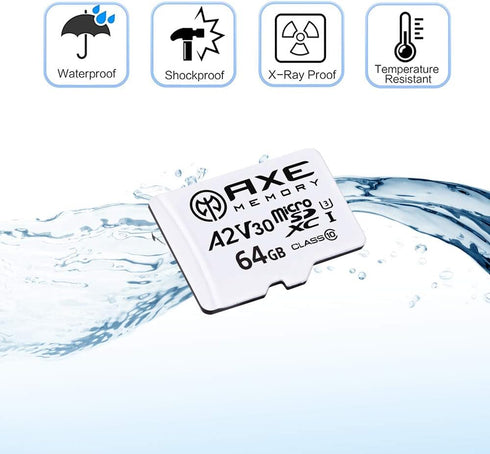 AXE MEMORY 64GB Micro SD Card 4K Ultra Full HD Video Premium Speed MicroSDXC Up to 100MB/S A2 V30 UHS-I U3, with SD Adapter...