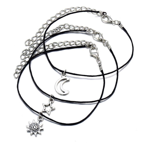 Bohemian Leather Anklet Sun Star Moon Foot Chain 3 Pcs Beach Wedding Jewelry Boho Ankle Bracelet for Women and Girls...