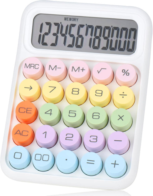 Mechanical Pushbutton Calculator,12 Digit Large LCD Display,Big Buttons Easy to Press,Colorful Candy Calculator,Automatic Sleep,with Battery.for O...