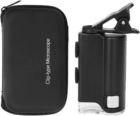 60-100X Clip-on Microscope with LED Light, Portable Magnifier Loupe Pocket Magnifying Lens Glass for Universal Mobile Phones, Mini Plus Pocket Mic...