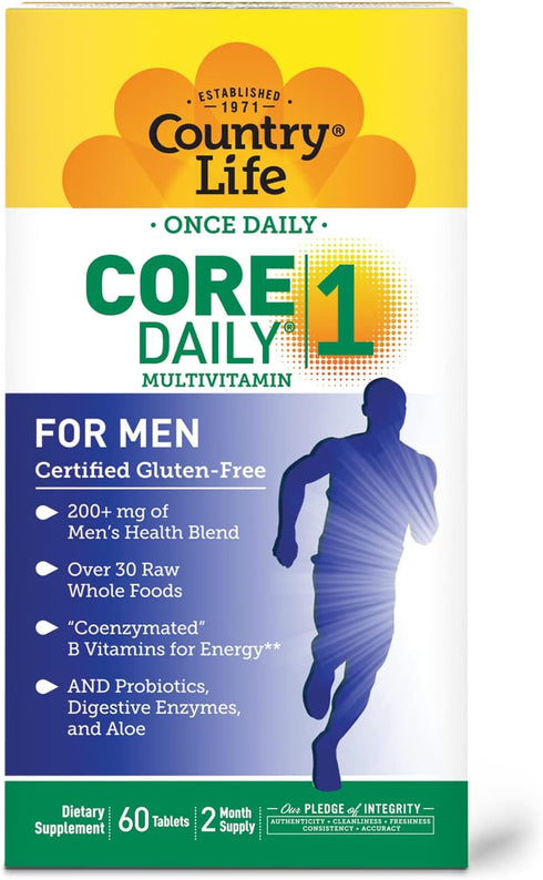 Country Life Core Daily-1 for Men - Multivitamin with Probiotics, Saw Palmetto, Pumpkin Seed Extract, and Coenzymated B Vitamins - Gluten-Free and...