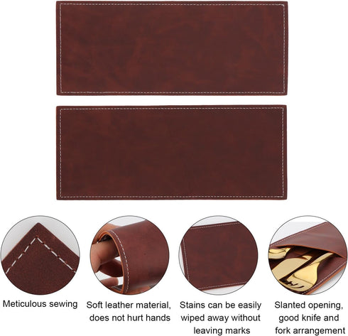 Leather Cutlery Sleeve Utensil Holders Pouch Bags Knife and Fork Silverware Sleeves for Mother's Day Valentine's Day Table Decorations 2 Pcs (Red ...