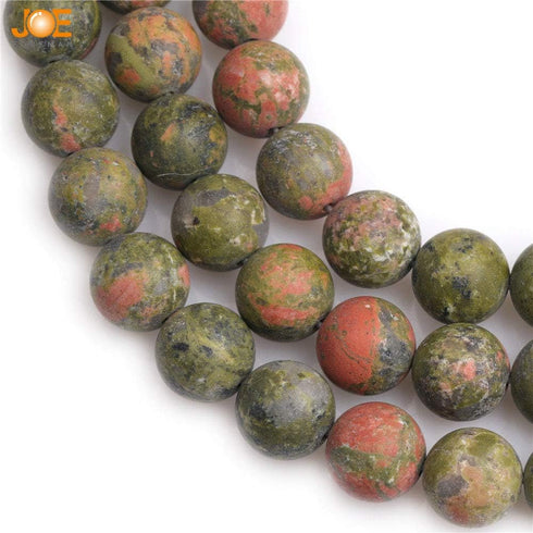JOE FOREMAN 12mm Natural Unakite Jasper Semi Precious Gemstone Round Frosted Matte Chakras Loose Beads for Jewelry Making DIY Handmade Craft Suppl...