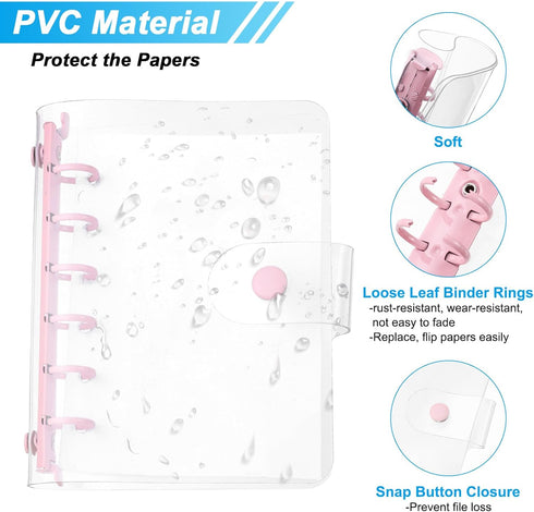 PATIKIL A7 Clear Binder Cover, Soft PVC Loose Leaf Binder Protector Refillable Notebook Shell with Snap Button Closure and 6 Rings for DIY Meeting...