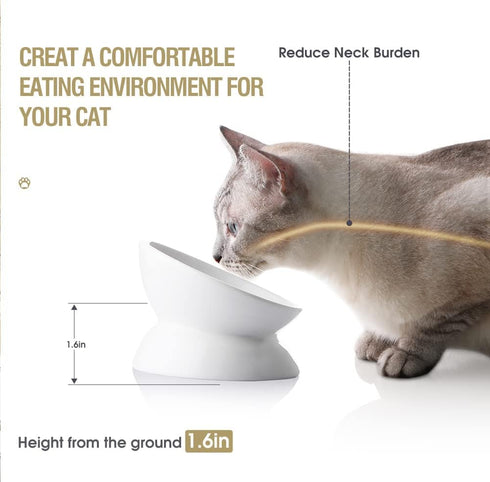 Sweejar Ceramic Raised Cat Bowls, Slanted Cat Dish Food or Water Bowls, Elevated Porcelain Pet Feeder Bowl Protect Cat's Spine, Stress Free, Backf...