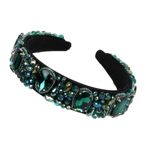 Baroque Head Hoop Band Colorful Glass Crystal Hairbands for Women Luxury Rhinestone Beaded Palace Headbands Jewelry (Green)...