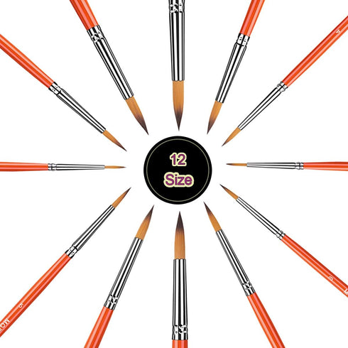 Watercolor Paint Brushes Set - 12Pcs Round Pointed Painting Brush for Acrylic, Gouache, Oil, Artist, Miniature, Model - Short Handle...