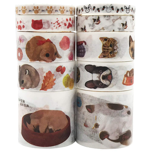EnYan Cute Animals Washi Tapes Set, 10 Rolls Japanese Masking Decorative Tapes for DIY Crafts and Arts Bullet Journal Planners Scrapbooking Adhesi...