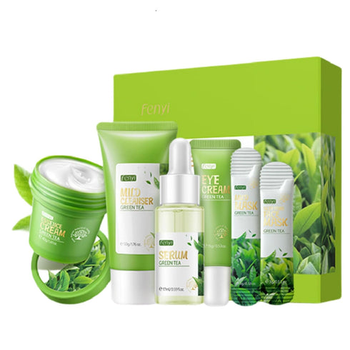 Green Tea Skincare Set, 19-In-1 Skincare Gift Set, With Natural Extracts,Cleanser,Face Serum, Face Cream, Eye Cream, Facial Mask And Mud Mask,Mois...