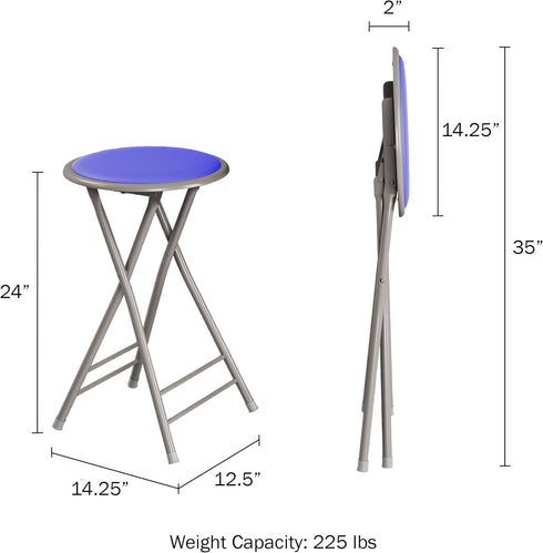 Lavish Home Folding Stool - Backless 24-Inch Stool with 225lb Capacity for Kitchen or Rec Room - Portable Indoor Counter Bar Stools (Blue)...
