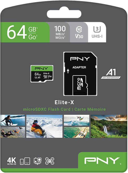 PNY 64GB Elite-X Class 10 U3 V30 microSDXC Flash Memory Card...