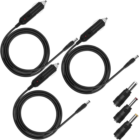 3Pcs 12V Car Adapter Compatible Car Charger with 10A fuse,5.9FT 24AWG Extension Cable,connectors for Snailax Back Massage Cushion,Sylvania,RCA DVD...