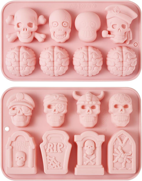 2Pcs Halloween Silicone Mold Skull Tomb Brain Fondant Molds for Halloween Party Gummy Jello Candy Chocolate Baking Cake Decoration UV Epoxy Resin ...