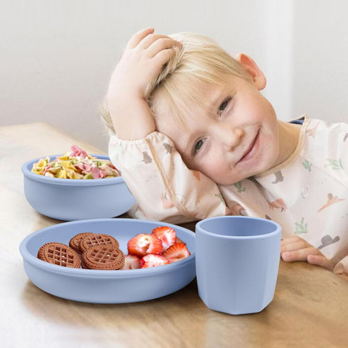 Silicone Plate and Bowl Set for Kids, Simple Style Kids Dinnerware Set, Includes Silicone Plate, Silicone Bowl and Silicone Cup, Unbreakable Silic...