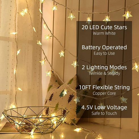Star String Lights 10Ft 20 LED Fairy Lights Battery Operated Waterproof Indoor Outdoor Twinkle Christmas Lights for Bedroom Party Wedding Xmas Tre...