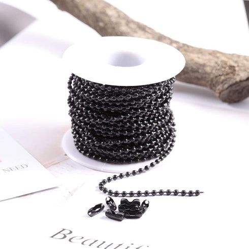 Tiparts 30FT Black Stainless Steel Ball Bead Chains with 20 Pcs Matching Connectors(1 Roll 2.4mm Ball Chains + 20 Connectors)...