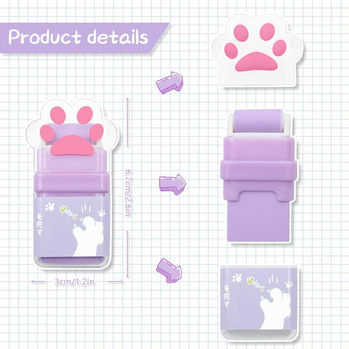 4Pcs Cat Paw Roller Erasers, Erasers for Kids, Colorful Eraser with Roller, Cute Cat Rubber, Kids Eraser with Shaving Roller Case for School Offic...