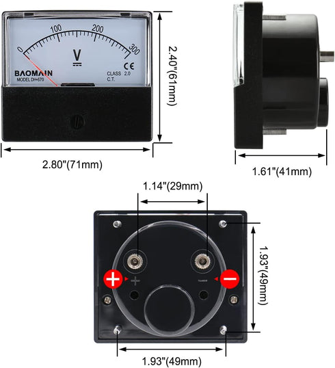 Baomain Dh-670 DC 300v Volt Analog Panel Mount Meter Voltmeter...