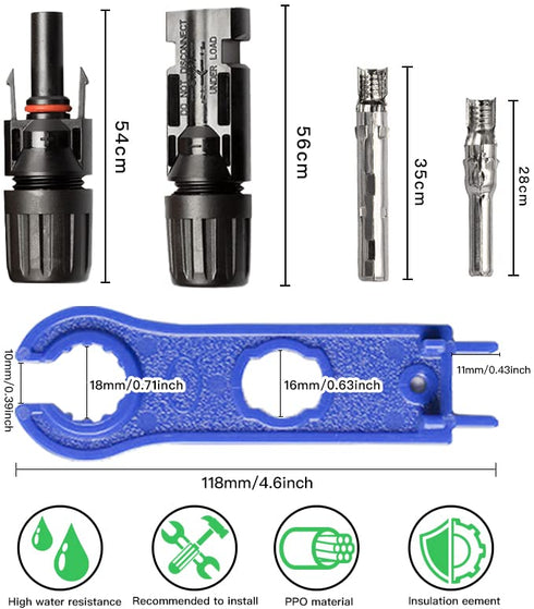 10 Pair Solar Connectors with 2 Spanners ,1000V 30A Male/Female IP67 Waterproof Solar Panel Plug...