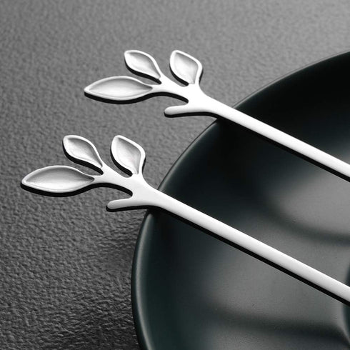 AnSaw Elegant Silver Leaf Coffee Spoons - 10-Piece, 4.7" Mini Stainless Steel Espresso & Dessert Tea Spoons, Perfect for Demitasse & Small Serving...