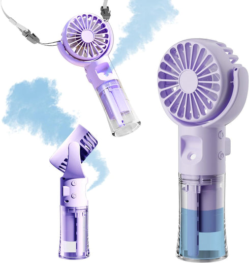 Handheld Fan Misting Hand Held Fan Rechargeable Battery Operated Portable 4 Speeds & 55ml Spray & 360° Foldable USB Personal Water Fan for Travel ...