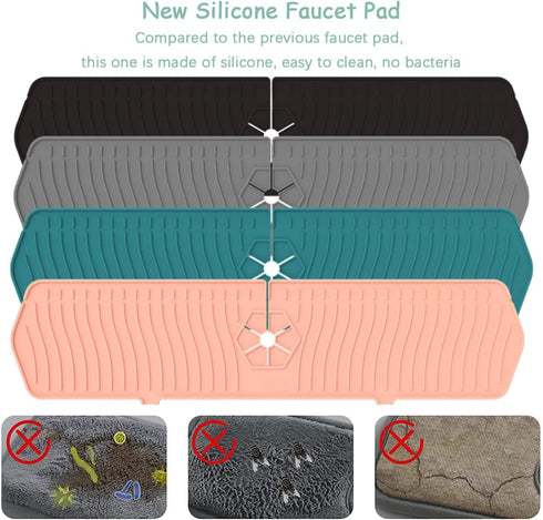 2 Pack Kitchen Faucet Sink Splash Guard, 24" x 5.6'' Upgrade Silicone Faucet Water Catcher Mat, Sink Draining Pad Behind Faucet, Rubber Drying Mat...