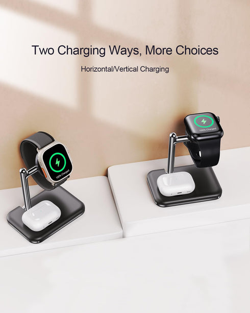 2 in 1 Charger Stand for Apple Watch and AirPods, Foldable Watch Charging Dock Compatible with Apple Watch Series Ultra/9/8/7/6/Se/5/4/3 & Airpods...