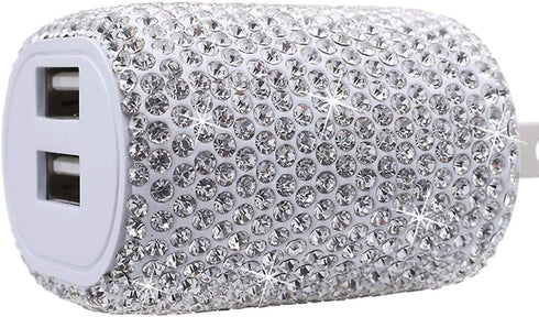 USB Wall Charger Bling 5V/2.4A 24W Dual Port Fast Charger Plug Cell Phone Block Adapter White for iPhone Android Samsung Pad Tablet etc......