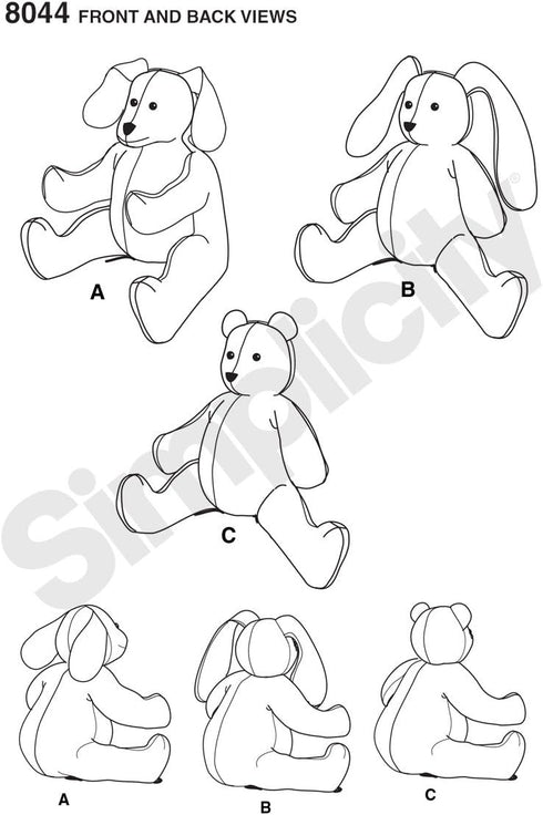 Simplicity US8044OS Children's Stuffed Animal Toy Sewing Pattern, One Size...
