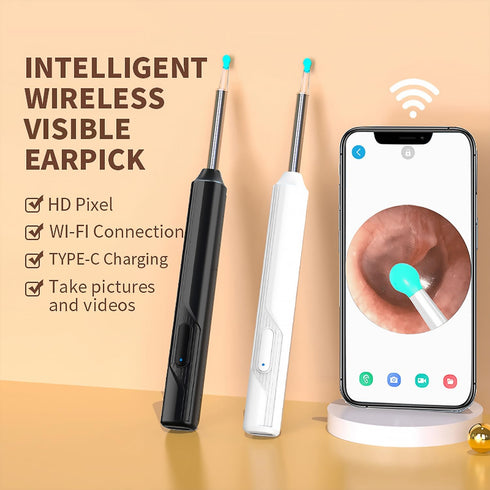 ?1296p?Ear Picker with Camera, in-Ear Camera, Earwax Remover, Light-up Ear Picker, 8-Piece Set, Ear Cleaner for iOS and Android, Black...