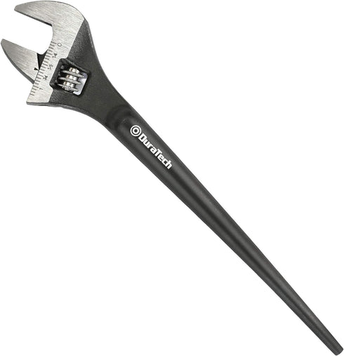 DURATECH 8-Inch Adjustable Construction Spud Wrench, Black Oxide Finish, CR-V Steel, SAE and Metric Scale Marked, Alignment Holes and Tail Crowbar...