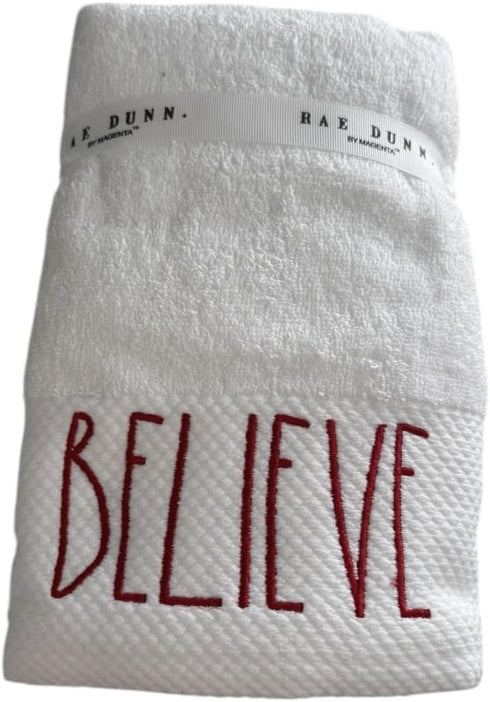 Rae Dunn by Magenta Hand Towel White Towel with Red Lettering Believe...