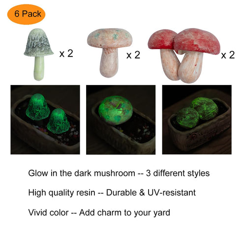 6 PCS Large Glow in The Dark Mushrooms Garden Decor - Outdoor Toadstool Garden Decor Statue - Luminous Miniature Fairy Mushrooms Lawn Ornaments - ...