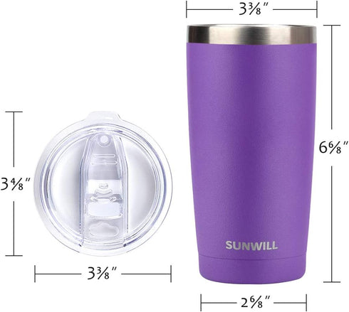 SUNWILL Travel Coffee Tumbler 20 oz, Insulated Mug with Lid, Stainless Steel Cup for Hot and Cold Drinks, Powder Coated Purple...