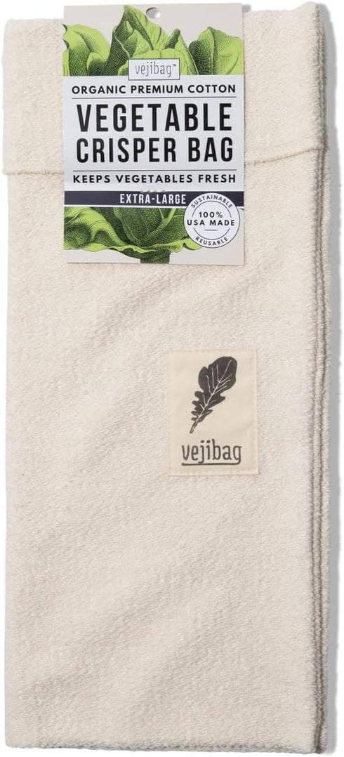 Extra Large | Certified Organic Cotton Vegetable Crisper Bags | Produce Bags to Keep Lettuce & Veggies Fresh | Reusable, Eco-Friendly, Biodegradab...