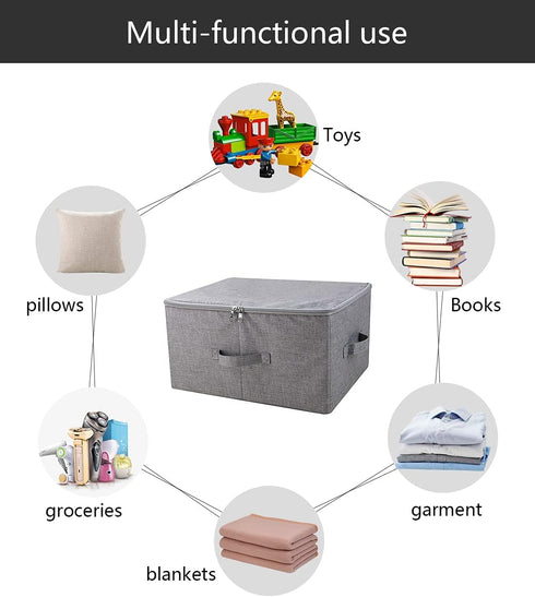 Folding Storage Box with Zip Lid and Handles, Rigid Storage Baskets With Linen Fabric& Plastic Board, Closet Shelf Drawers,Dark Gray, 2 pcs...