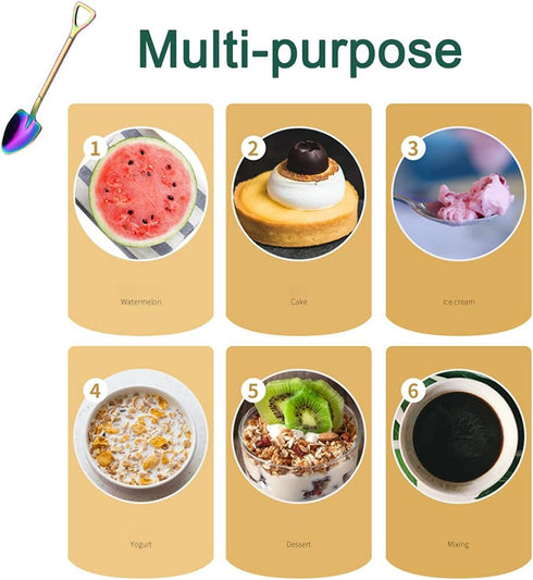 Rolin Roly 7Pcs Colourful Shovel Spoons Coffee Teaspoons Stainless Steel Dessert Spoon Set Rainbow Dinner Spoons Cute Demitasse Scoop for Stirring...